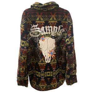 Sample Clothing Aztec Bull Skull Fleece Button Jacket Size Large